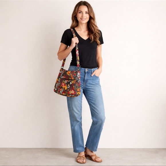 Vera Bradley Floral Quilted Crossbody Bag Purse Boho Fall Colors Cotton - Picture 2 of 9